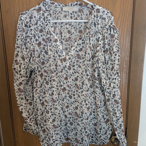 Loft Boho Ruffle Sleeve , Floral Print, Chiffon Blouse- Women's Size Large - Picture 1 of 5